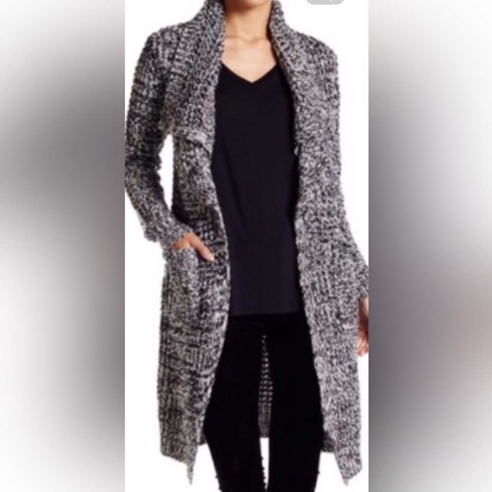 COZY Melange long Cardigan women’s knit sz M sweater black/white
